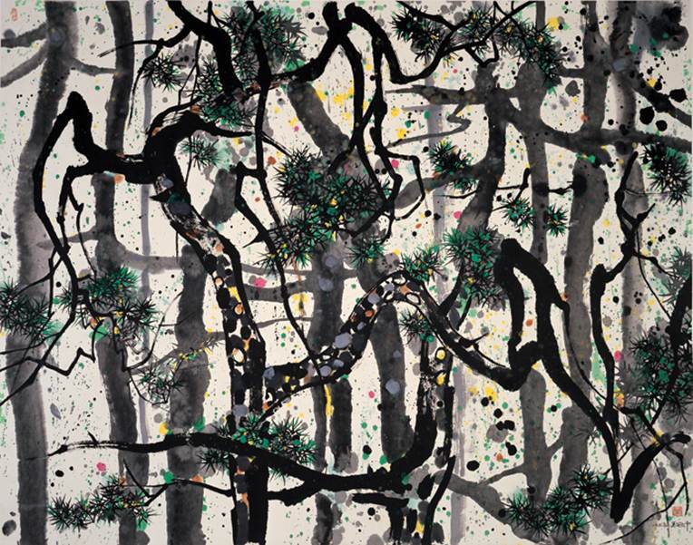 Description: Pines, 1995, ink and color on rice paper, 140 x 179 cm, Shanghai Art Museum.