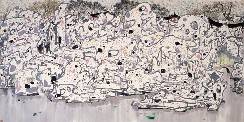 Description: Lion Woods, 1983, ink and color on rice paper, 173 x 290 cm, Shanghai Art Museum.