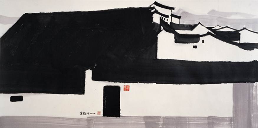 Description: A Big Manor, 2001, ink and color on rice paper, 70 x 140 cm, Shanghai Art Museum.
